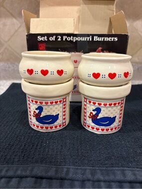 vintage ceramic potpourri simmer pots featuring a blue swan